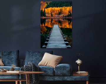 Wooden footbridge in autumn - reflection in the water by Poster Art Shop