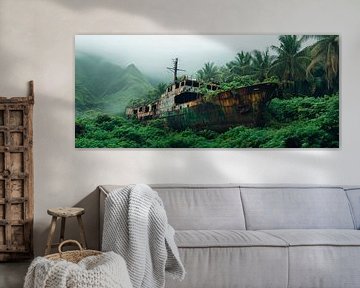 Verlaten schip in de natuur van Poster Art Shop