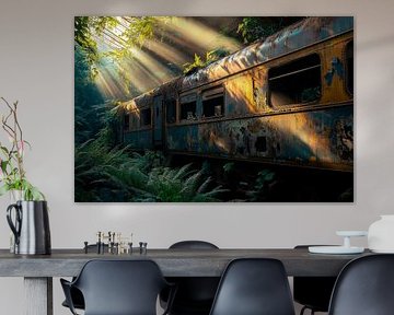 Abandoned train in the jungle light by Poster Art Shop