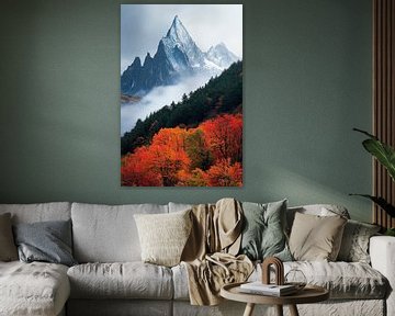 Herfstig berglandschap met mist van Poster Art Shop