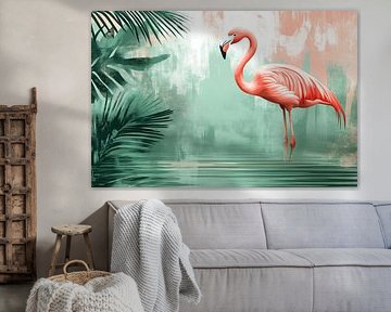 Flamingo von Tropical Water and Palm Trees in grün und rosa