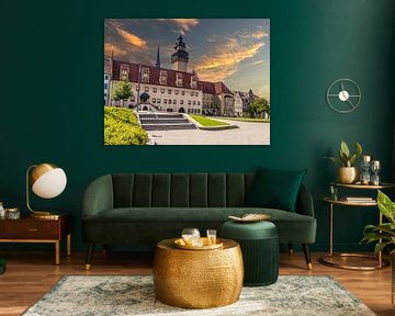 Blick auf die Skyline von Zeitz in Sachsen-Anhalt mit altem Rathaus