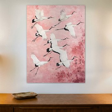 Grues sur fond rose sur haroulita