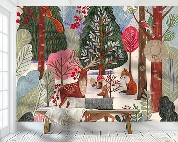 Animals in winter forest by Caroline Bonne Müller