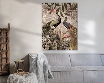 Mystic Vintage Tropical Jungle with Peacocks 2 by Floral Abstractions