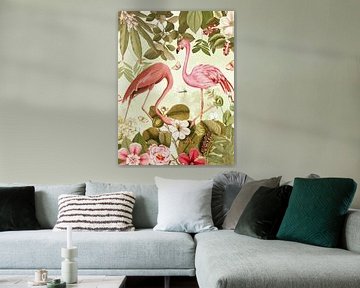 Roze Vintage Flamingo Tropische Bloem Jungle Paradijs 1 van Floral Abstractions