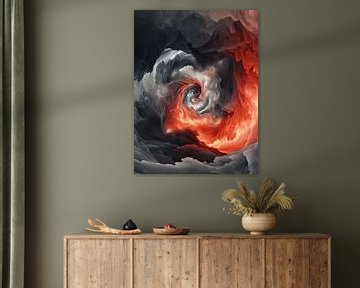 Spiraal van storm en vlammen