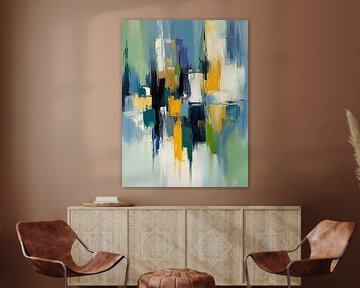 Abstracte kleurencompositie in blauw en geel