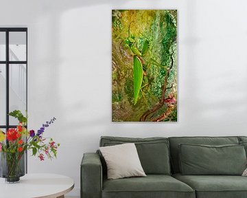 Bidsprinkhaan - Fluid Art van Anja Semling