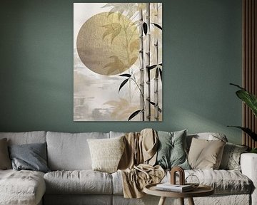 Japandi Art, Sun Shines Behind Bamboo by Studio Pieternel
