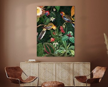 Vintage Midnight Tropische jungle met exotische vogels 2 van Floral Abstractions