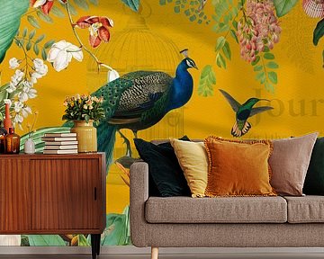 Exotic peacocks in paradise - yellow by Floral Abstractions