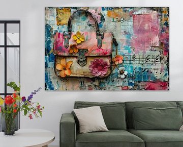 Olieverfschilderij, collage met mixed media elementen-  