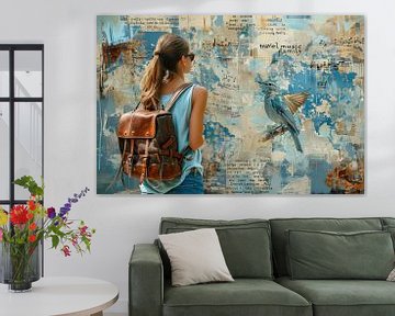 Collage, Olieverf schilderij met mixed media elementen -  