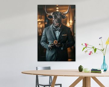 Buffel met pak en Bitcoin munt van Poster Art Shop