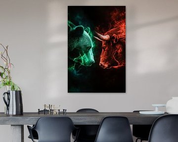 Beer en stier in lichtflitsen van Poster Art Shop