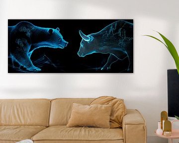 Beer en stier in neonlook - futuristisch van Poster Art Shop