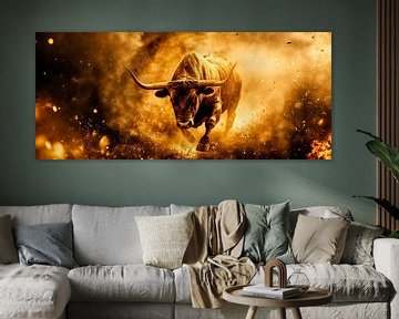 Brullende stier in het vuur - Dramatisch van Poster Art Shop