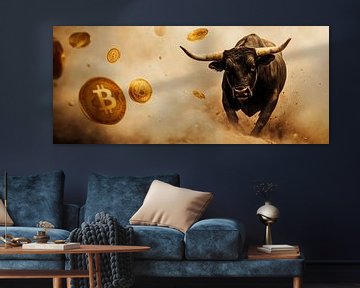 Stieren dragen met Bitcoin-munten van Poster Art Shop