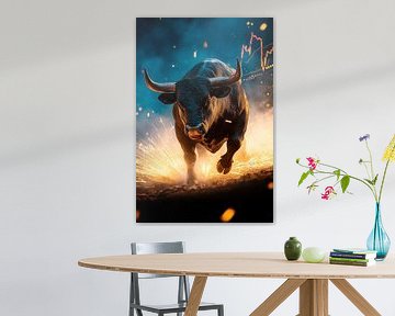 Bärender Stier mit Feuereffekten von Poster Art Shop