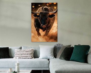 Stier in het stof met munten van Poster Art Shop