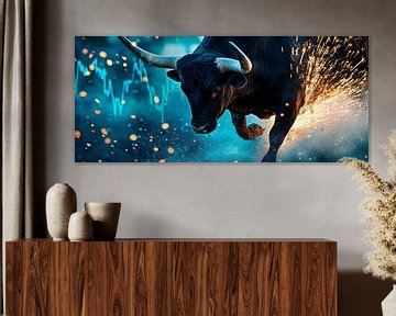 Stier in beweging met vonken - Dynamisch van Poster Art Shop