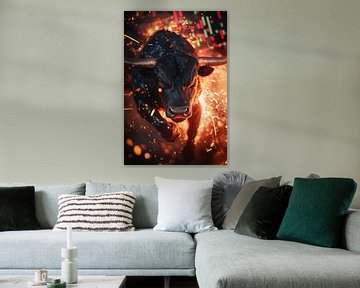 Stier in beweging met vonken van Poster Art Shop