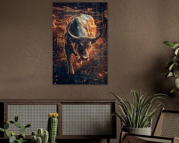 Stier in digitaal financieel ontwerp - Modern van Poster Art Shop