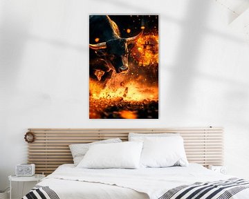 Stier in vlammen - cryptocurrency symbool van Poster Art Shop