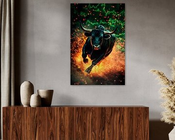 Stier in vuur en vlam - Dynamisch en krachtig van Poster Art Shop