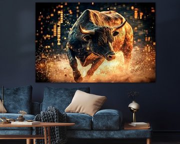 Stier in dynamische beweging - Digitaal van Poster Art Shop