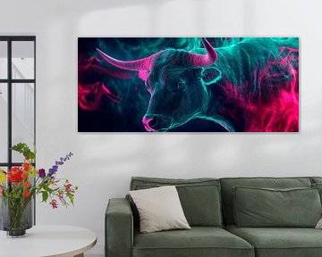 Stier in neonkleuren - Abstract van Poster Art Shop