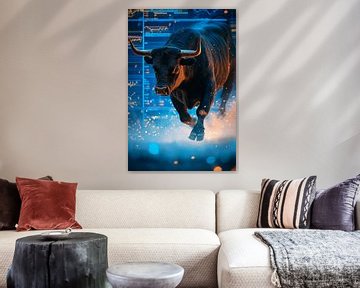 Stier in dynamische beweging - Financiële markt van Poster Art Shop