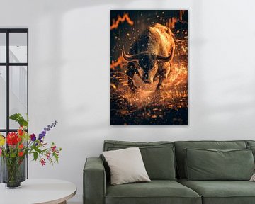 Stier in dynamische beweging - Financiële wereld van Poster Art Shop