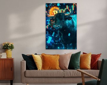 Stier met Bitcoin achtergrond - Futuristisch van Poster Art Shop