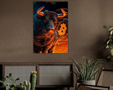 Stier met Bitcoin-grafiek - financiële symboliek van Poster Art Shop