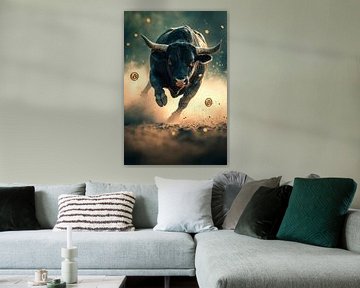 Stier met Bitcoin motieven - Dynamisch van Poster Art Shop