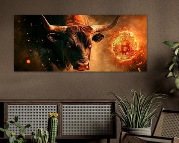Bull with Bitcoin symbol - Digital art by Poster Art Shop
