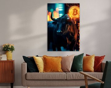 Stier met Bitcoin - financiële symboliek van Poster Art Shop