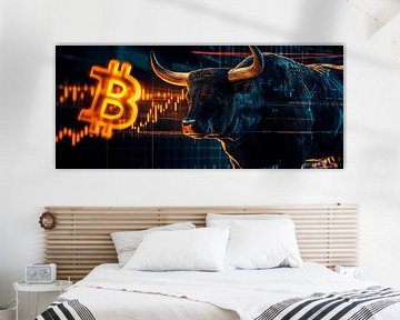 Stier en Bitcoin grafiek - Digitale afbeelding van Poster Art Shop