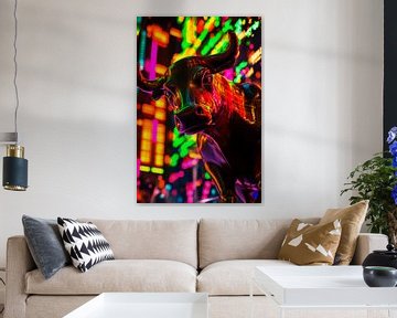Stier voor kleurrijke achtergrond - neonlichten van Poster Art Shop