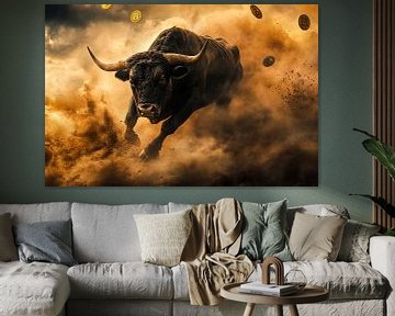 Stier tussen stof en munten van Poster Art Shop