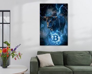 Bulls on lightning and Bitcoin by Poster Art Shop