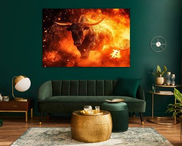 Bull run in the fire - cryptocurrency power by Poster Art Shop