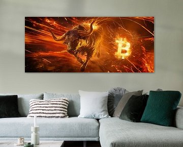 Stierenloop met Bitcoin-symbool - Dynamisch van Poster Art Shop