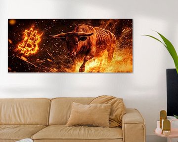 Bullenmarkt Bitcoin in Flammen von Poster Art Shop
