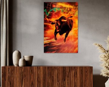 Bull-markt met een dynamische achtergrond van Poster Art Shop