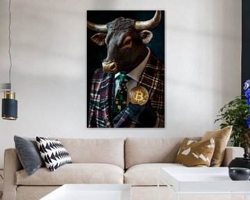 Bull mask in a suit with Bitcoin by Poster Art Shop