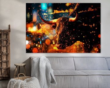 Bull portrait with fire background by Poster Art Shop