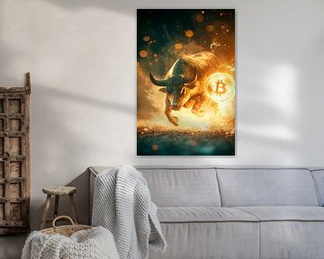 Bull run with Bitcoin logo by Poster Art Shop